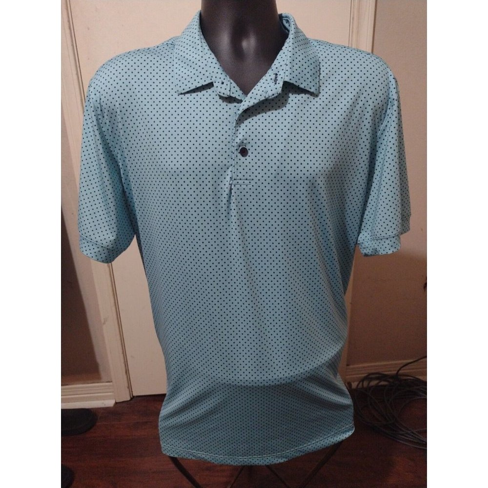 Mizzen Main Polo Shirt Men XL Blue Polka Dot Short Sleeve Trim Performance Golf